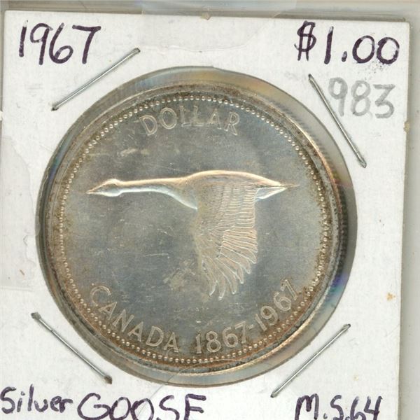 Canada 1967 Goose Dollar .800 Silver MS-64.