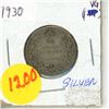 Image 1 : 1930 Canada Silver 25 Cents Coin.