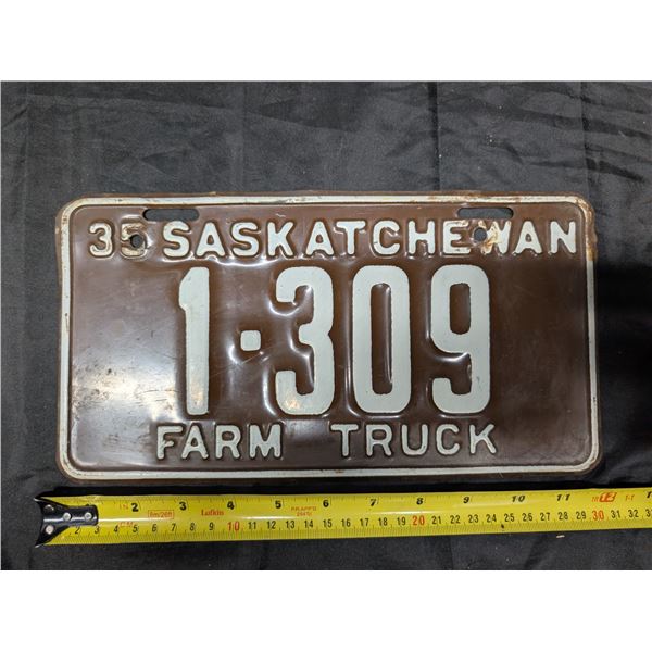 1935 Sask. Plate 1-309 Farm Truck.