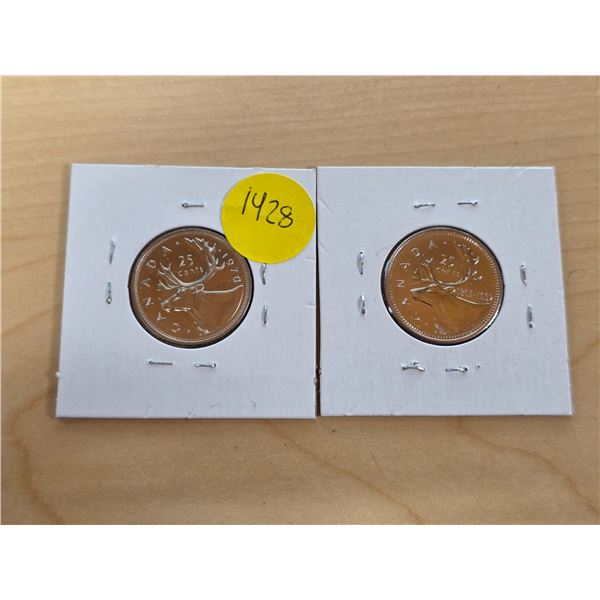 1970 Canadian 25 cent Coin  and  MS-65,1992 Canadian 25 cent Coin (1987-1992).  MS-66