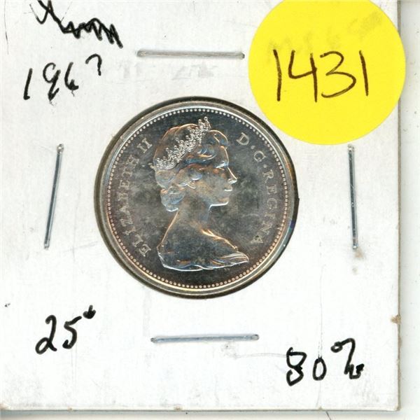 1967 Canadian 25 cent Coin. 80% Silver. MS-64