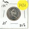 Image 1 : 1967 Canadian 25 cent Coin. 80% Silver. MS-64