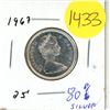Image 1 : 1967 Canadian 25 cent Coin. 80% Silver. MS-65
