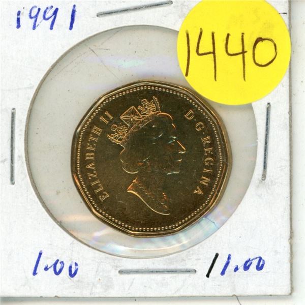 1991 Canadian One Dollar Coin. MS-64