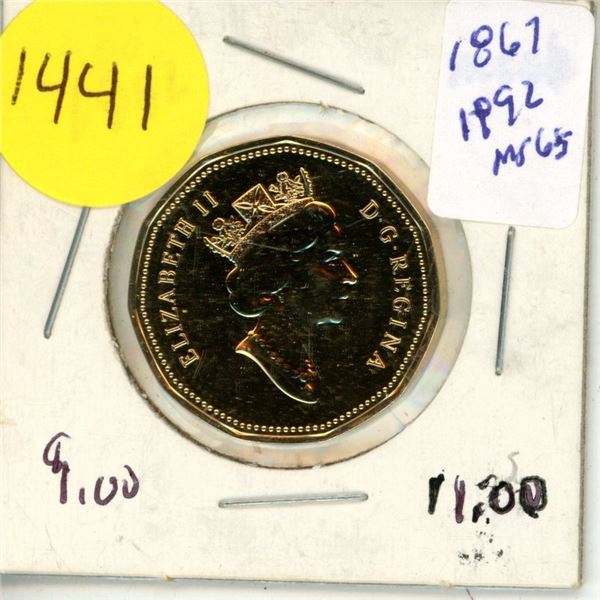 1992 Canadian One Dollar Coin (1867-1992). MS-65