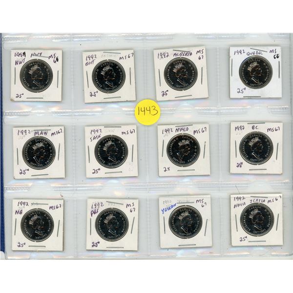 1992 12 Provinces Canadian 25 cent Coin Set