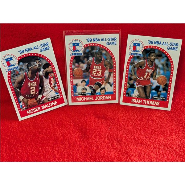 MICHAEL JORDAN, ISIAH THOMAS & MOSES MALONE 1989 NBA ALL-STAR BASKETBALL CARDS