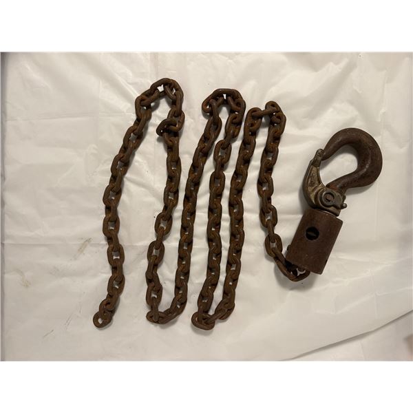 vintage forged steel chain with a hook