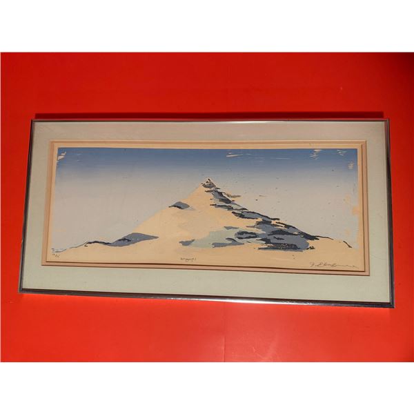 Metal framed, limited edition, signed print of a mountain landscape