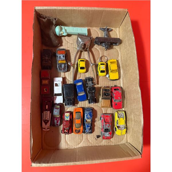 CAR collection of assorted, used die-cast toy vehicles, from HOTWHEELS, HUSKY, MAJORETTE brands.