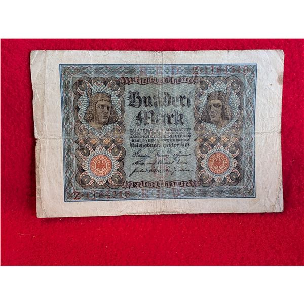 100 GERMAN MARK ANTIQUE 1920'S CURRENCY