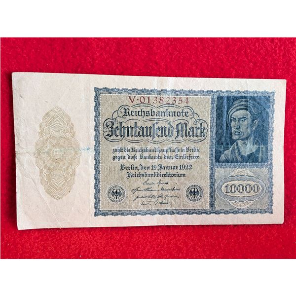 10,000 GERMAN MARK ANTIQUE 1920'S CURRENCY