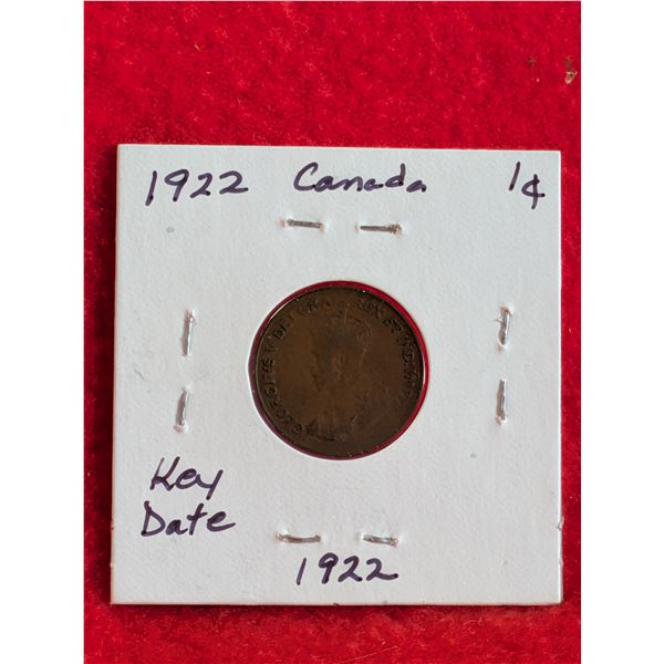 1922 CANADIAN ONE CENT ( Key date) COIN