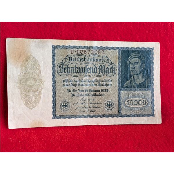 ANTIQUE 10,000 Mark 1920'S GERMAN CURRENCY
