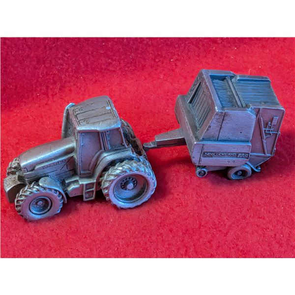 MINIATURE PEWTER TRACTOR & BALER