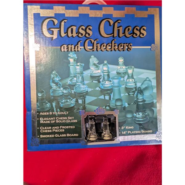 GLASS CHESS & CHECKERS SET