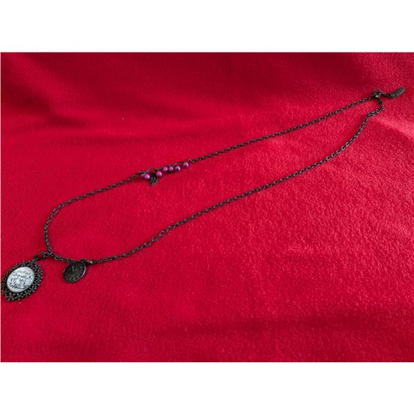 Large necklace with 2 round  scents and pink beads.