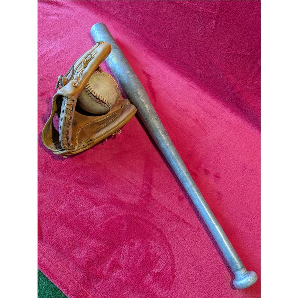 BASEBALL BAT, GLOVE & BALL