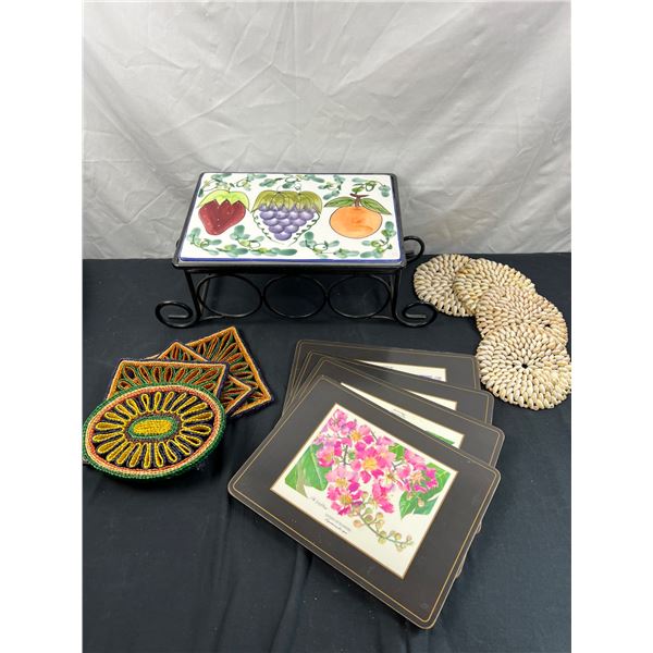 Wine Bottle Rack & Assorted trivets