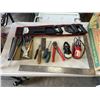 Image 2 : BOX OF ASSORTED HAND TOOLS, JOB MATE SAW SET, RIVET GUN ETC