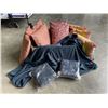 Image 1 : NEW CASE OF 9 OUTDOOR THROW PILLOWS WITH 3 NEW OUTDOOR  FLEECE BLANKETS TOTALL RETAIL OVER $250 6 SQ