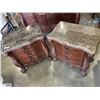 Image 1 : PAIR OF ASHLEY FURNITURE CARVED NIGHT STANDS WITH STONE TOPS