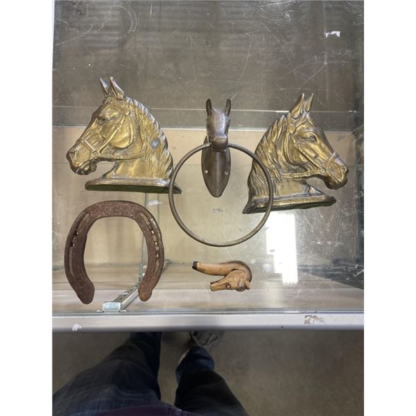 METAL HORSE BOOKENDS,  RING HOLDER ETC, BRASS ITEMS