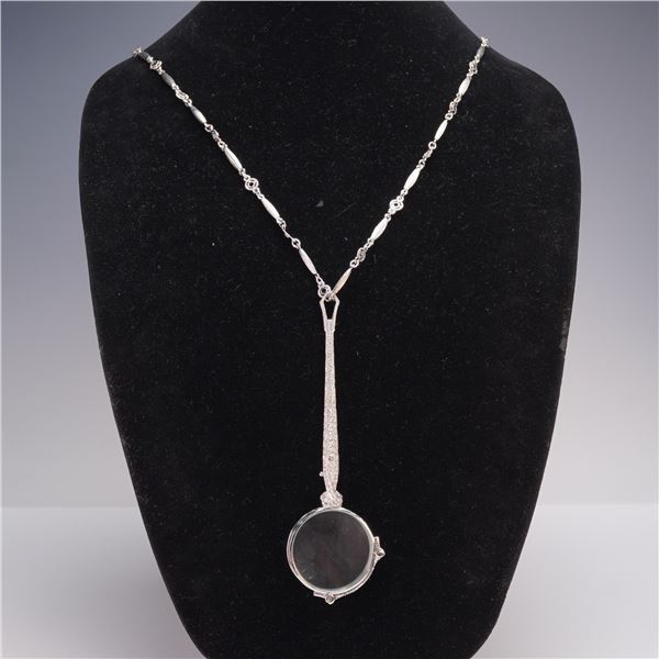 Art Deco Silver Lorgnette Pendant Necklace