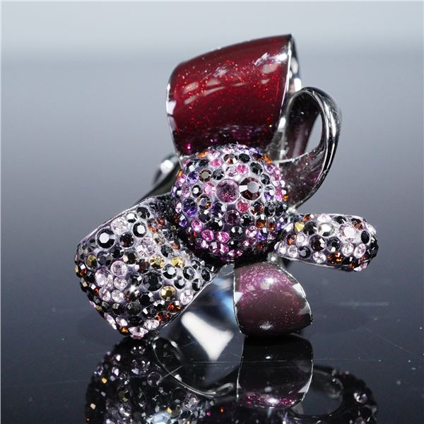 Swarovski Crystal Garnet Amethyst Flower Ring