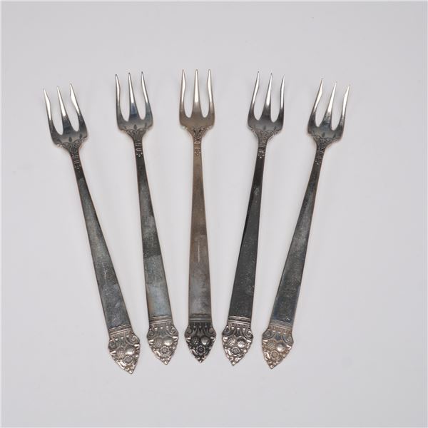 5pc Oneida Sterling Silver Cocktail Forks, King Cedric