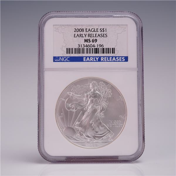2008 American Silver Eagle First Release Dollar Coin NGC Graded MS 69