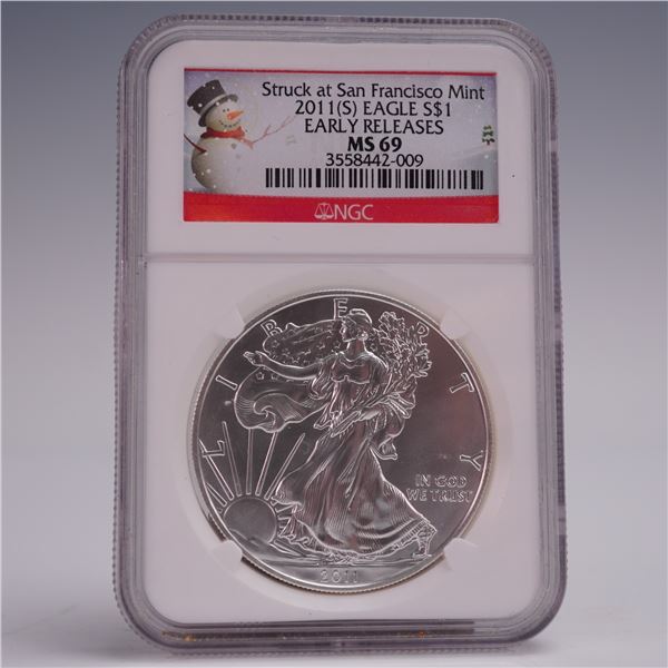 2011 (S) American Silver Eagle Early Release Dollar Coin NGC Graded MS 69