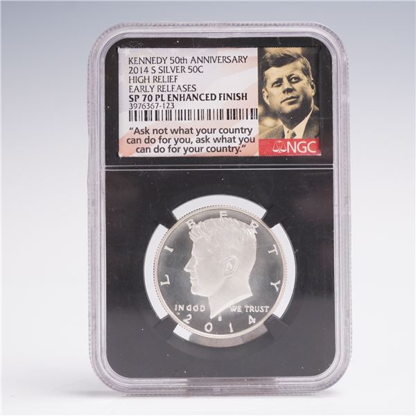 2014-S Silver Kennedy Half Dollar NGC Graded SP 70 PL Enhanced Finish