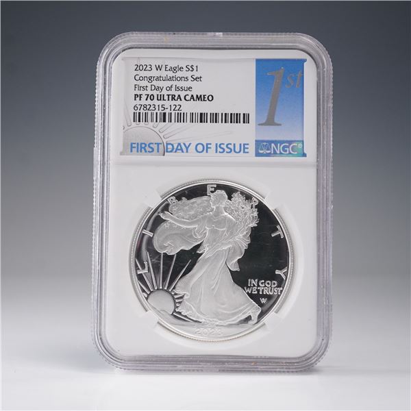 2023-W US 1oz Silver Eagle NGC PF70 UCAM FDOI Congrats Set.