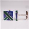 Image 2 : Mexican Sterling Silver Cufflinks with Lapis Lazuli and Malachite Inlay