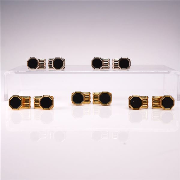 5 Pairs Bracetac Gold and Silver Tone Cufflinks with Black Enamel