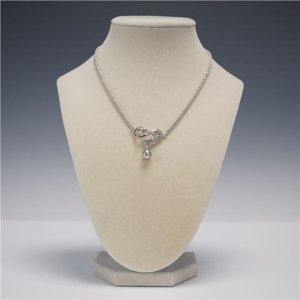 D'Orlan Silver-Tone Necklace with Faux Pearl Drop