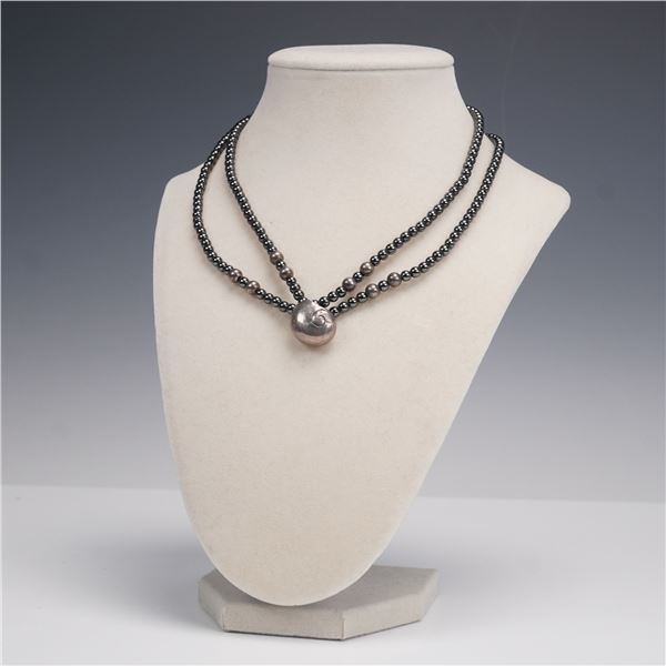 Mignon Faget Sterling Silver Shell Pendant and Hematite Beads Necklace