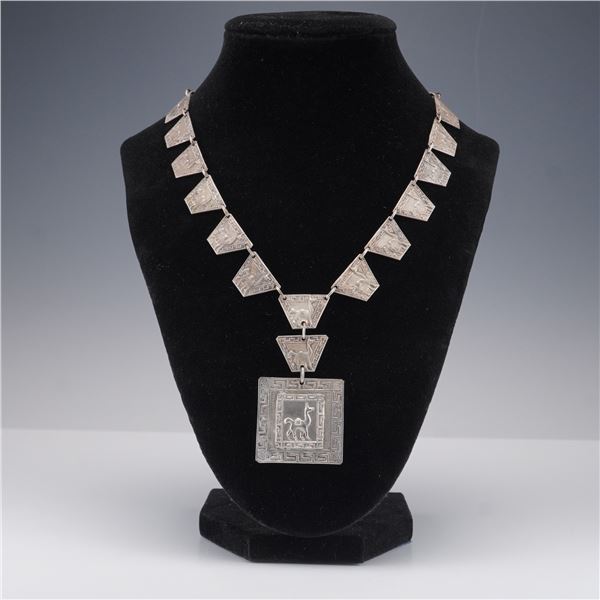Peruvian 900 Silver Llama Panel Necklace