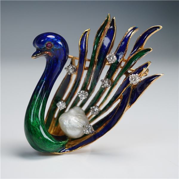 La Triomphe 18kt Gold, Enamel and Diamond Brooch