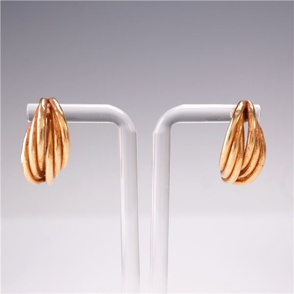 Vintage 14K Gold Twisted Ribbed Tube Earrings