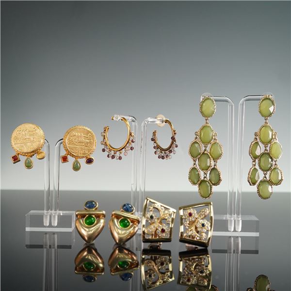 5pc Costume Earring Grouping, Gemstone Accents
