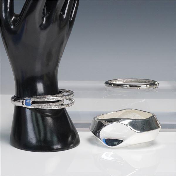 3pc Contemporary Silver Tone Hinged Bangle Bracelet Set