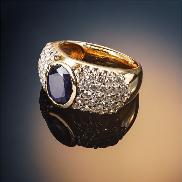 14K Gold Ring with 2.25CT Sapphire & 1.25CTW Lab Diamonds