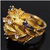 Image 1 : 18K Gold Leaf Motif Ring with Sapphire and Diamond Accents