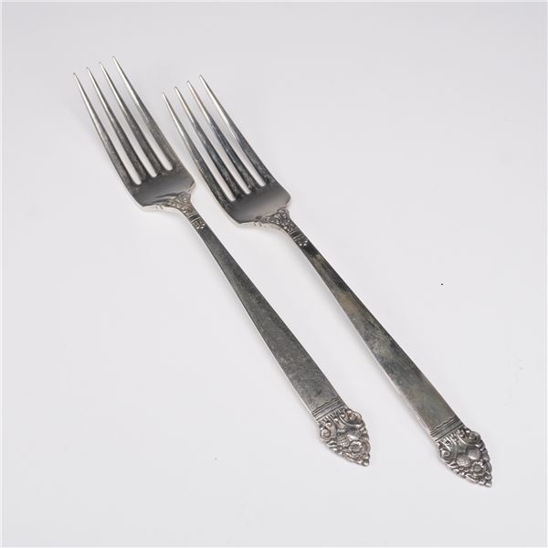 2pc Oneida Sterling Silver Dinner Forks, King Cedric