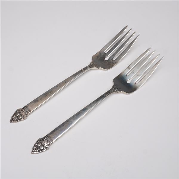 2pc Oneida Sterling Silver Salad Forks, King Cedric
