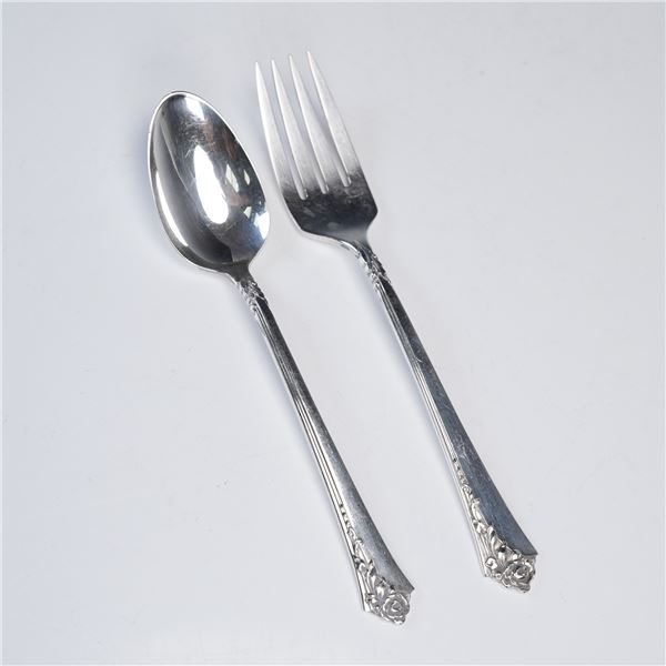 2pc Oneida Heirloom Sterling Silver Damask Rose, Salad Fork & Teaspoon