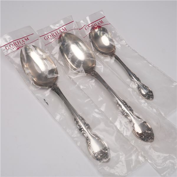 3pc Gorham Sterling Melrose Serving Set, Solid & Slotted Spoons