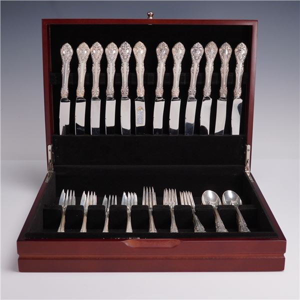 48 pc Gorham King Edward Sterling Silver Flatware Set w/ Wooden Box